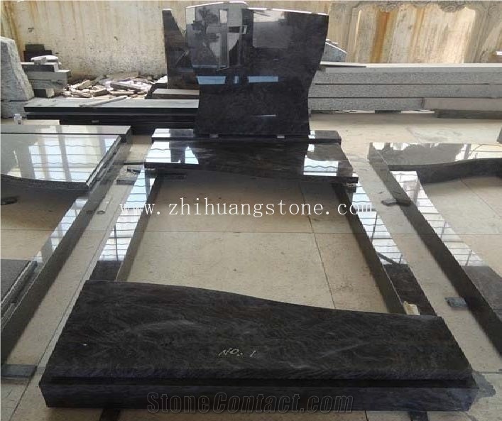 Good Quality Custom Carving Single Style Bahama Blue/ Vizag Blue Granite Western Style Monuments/ Upright Monuments/ Monument Design/ Single Monuments/ Custom Monuments