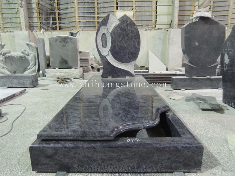 Good Quality Unique Design Bahama Blue/ Vizag Blue Granite Tombstone Design/ Western Style Monuments/ Upright Monuments/ Western Style Tombstones/ Single Monuments