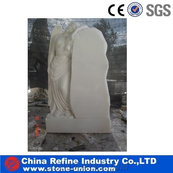 Sichuan White Marble Tombstone&Cemetery Angel Monument& White Marble Headstone with Hand Carved &Angel Carved Headstone&Cheap Engraved Gravestone