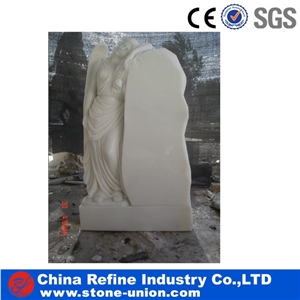 Sichuan White Marble Tombstone&Cemetery Angel Monument& White Marble Headstone with Hand Carved &Angel Carved Headstone&Cheap Engraved Gravestone