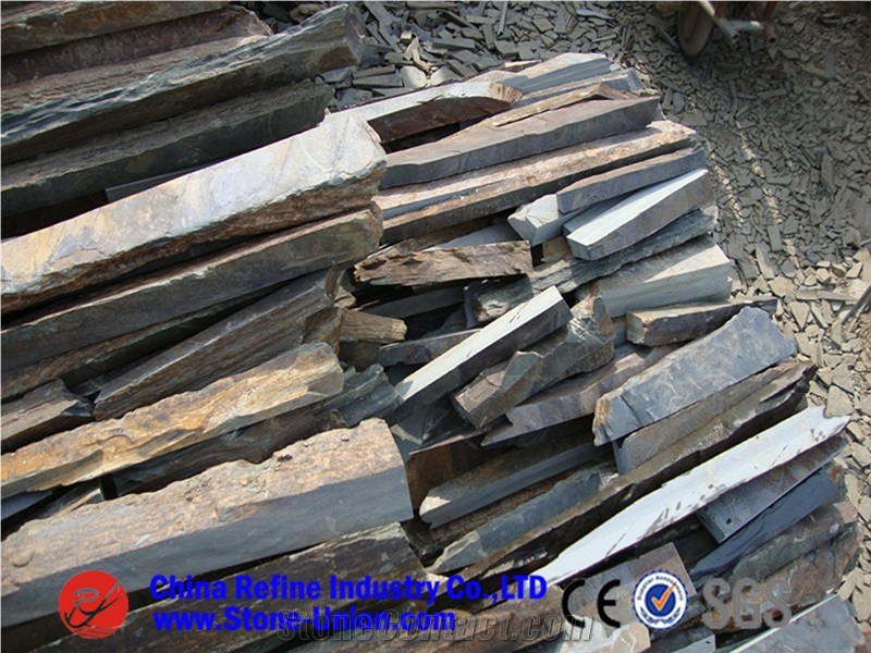 Thin Strip Brown Slate Wall Cladding Stone