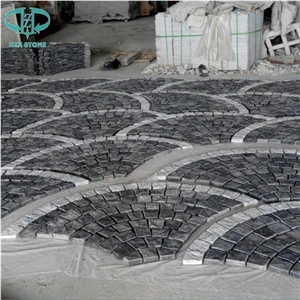 Cheap Zp Black Basalt Andesite Fan Pattern Cobble Stone,Basalt Cobble Stone Cube Stone,Paving Sets for Country Yard,Road,Square,Patio,Garden,Driveway