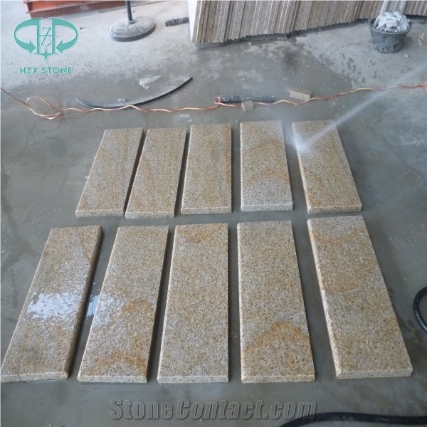 G682 China Yellow Rustic Golden Sand Sunset Yellow Desert Gold Granite Flamed or Cleft or Bushhammered Cube Stone Paver
