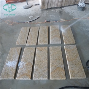 G682 China Yellow Rustic Golden Sand Sunset Yellow Desert Gold Granite Flamed or Cleft or Bushhammered Cube Stone Paver