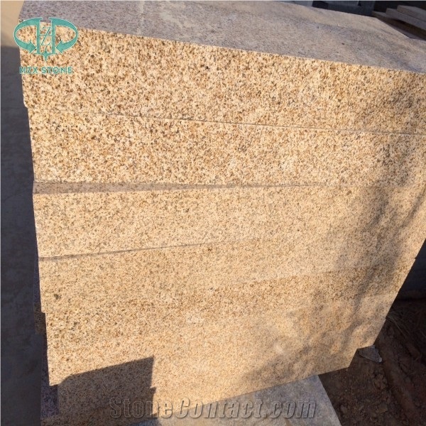 G682 China Yellow Rustic Golden Sand Sunset Yellow Desert Gold Granite Flamed or Cleft or Bushhammered Cube Stone Paver