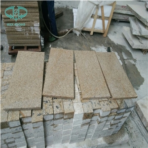 G682 China Yellow Rustic Golden Sand Sunset Yellow Desert Gold Granite Flamed or Cleft or Bushhammered Cube Stone Paver