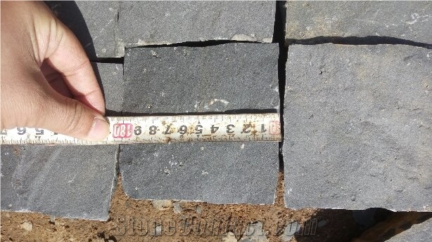 Paving Cubes. Cobbles. Black Stone. Basalt