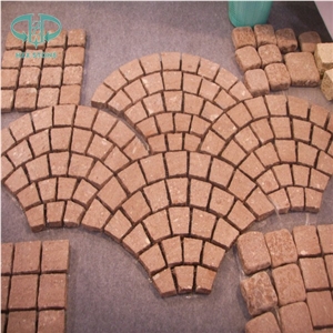 Red Granite Exterior Pattern, Red Porphyry Patio Pavers, Antique Bricks,Cube Stone on Mesh