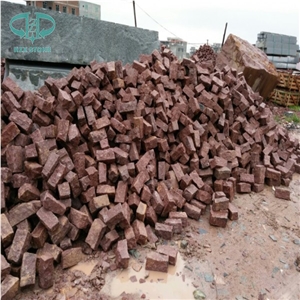 Red Granite Exterior Pattern, Red Porphyry Patio Pavers, Antique Bricks,Cube Stone on Mesh