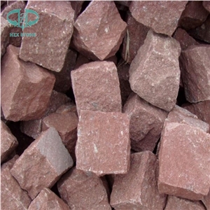 Red Granite Exterior Pattern, Red Porphyry Patio Pavers, Antique Bricks,Cube Stone on Mesh