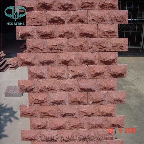 Red Porphyry Mushroomed Cladding, Mushroomed Stone, Red Granite Mushroom Stone, Mushroom Wall, Red Stone Mushroom Wall Cladding,Spit Face Mushroom Stone