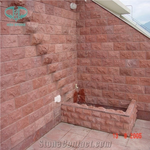 Red Porphyry Mushroomed Cladding, Mushroomed Stone, Red Granite Mushroom Stone, Mushroom Wall, Red Stone Mushroom Wall Cladding,Spit Face Mushroom Stone