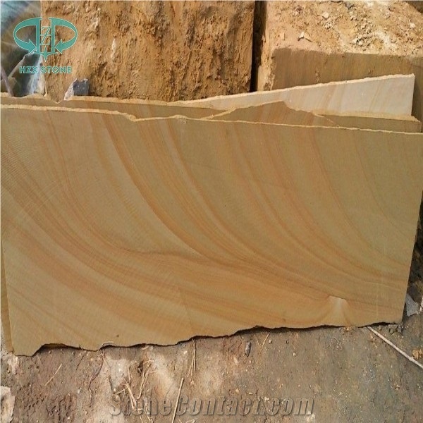 Teawood Sandstone Slabs, Yellow Wooden Sandstone Wall Tiles, Yellow Sandstone Floor Covering Tiles