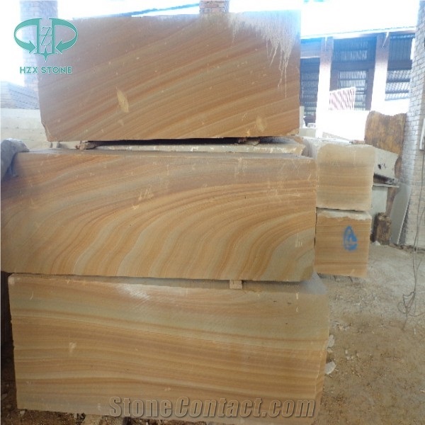 Teawood Sandstone Slabs, Yellow Wooden Sandstone Wall Tiles, Yellow Sandstone Floor Covering Tiles