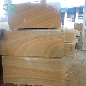 Teawood Sandstone Slabs, Yellow Wooden Sandstone Wall Tiles, Yellow Sandstone Floor Covering Tiles