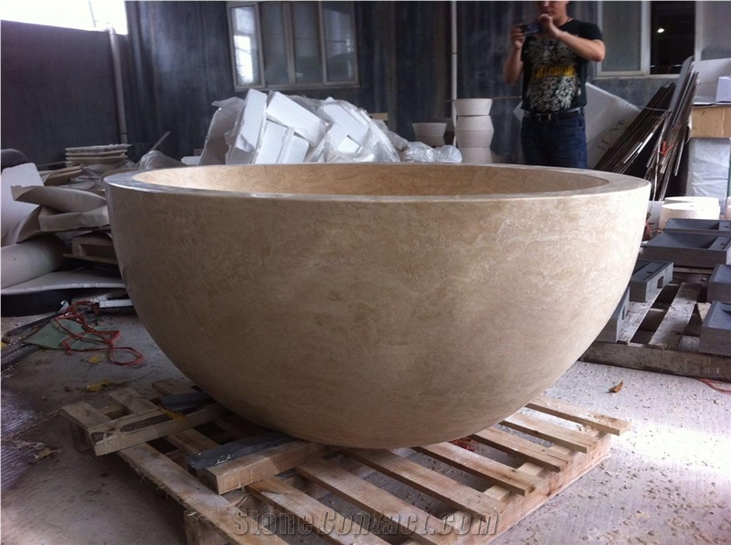 Beige Travertine Bathtub,Polished Surface Hotel Natural Bathtub
