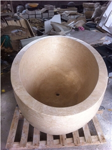 Beige Travertine Bathtub,Polished Surface Hotel Natural Bathtub