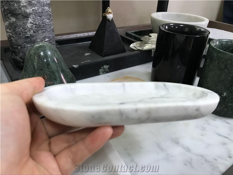 Carrara White Marble Kitchen Plates,Polished Marble Dining Accessories
