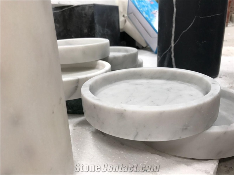Carrara White Marble Plates,Polished Surface Finished Tea Sets,Marble Kitchen Accessories