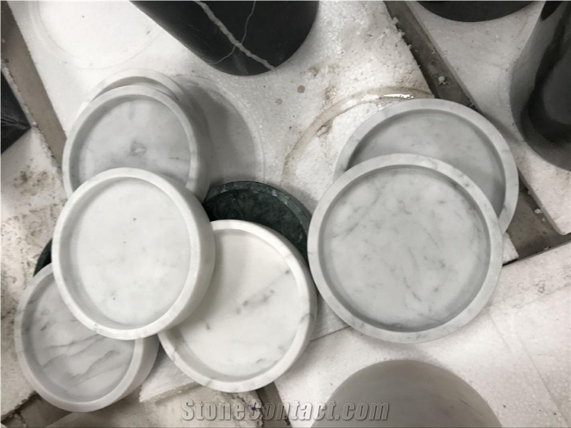 Carrara White Marble Plates,Polished Surface Finished Tea Sets,Marble Kitchen Accessories
