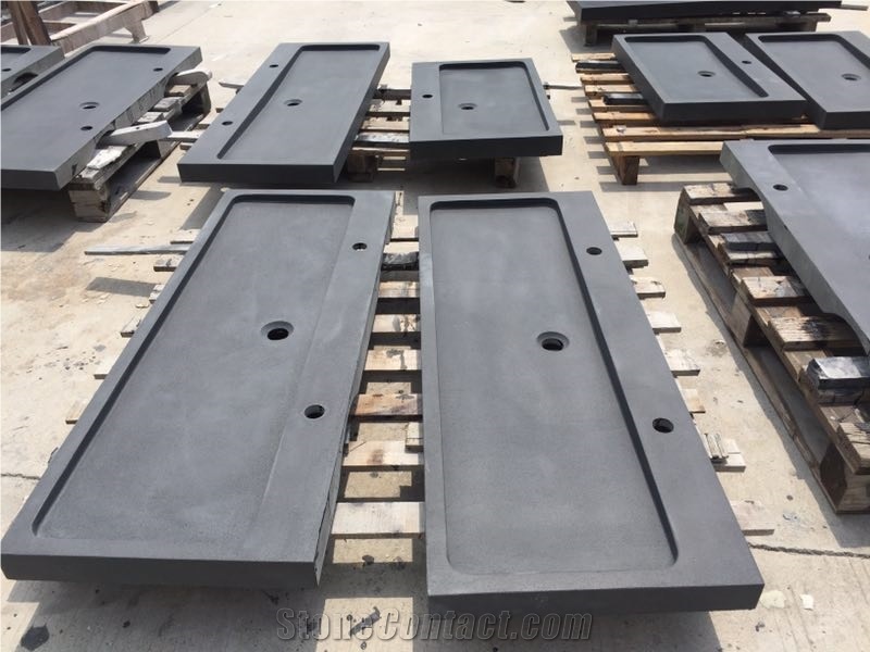 China Black Basalt Rectangle Basins,Outdoor Honed Wash Sinks