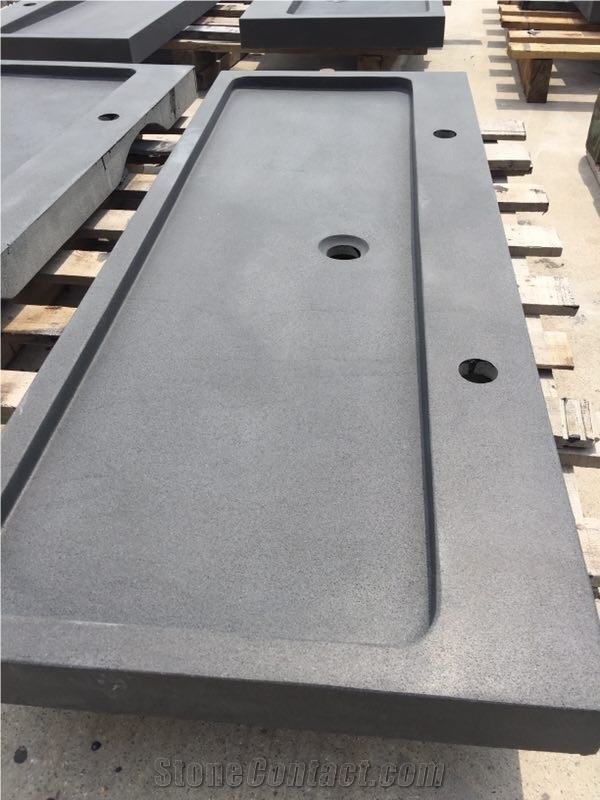China Black Basalt Rectangle Basins,Outdoor Honed Wash Sinks