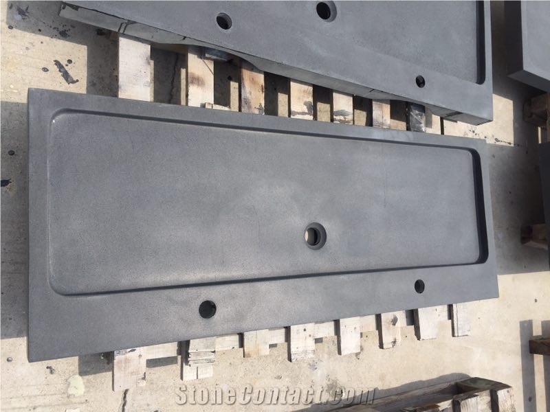 China Black Basalt Rectangle Basins,Outdoor Honed Wash Sinks
