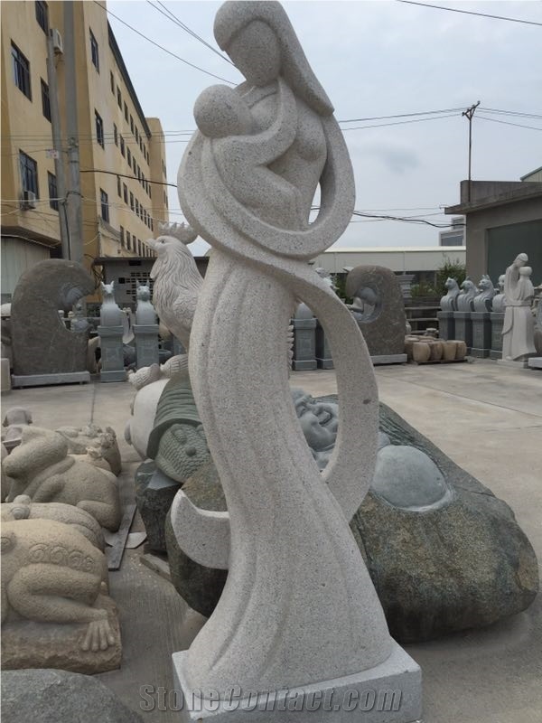 China Grey Granite Handcarved Abstract Statues Mother and Son Garden Sculptures