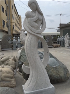 China Grey Granite Handcarved Abstract Statues Mother and Son Garden Sculptures