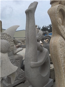 China Grey Granite Handcarved Abstract Statues Thinker Garden Sculptures