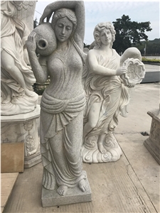 China Grey Granite Women with Water Vase Sculpture,,Western Figure Landscape Statue