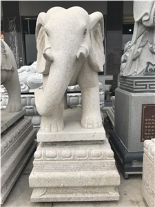 China White Granite Elephant Sculpture,Outdoor Animals Statue for Landscape Decoration