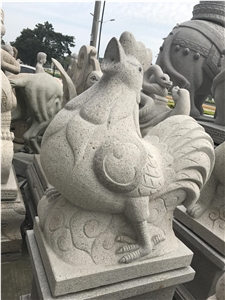 China White Granite Rooster Sculpture,Chinese Zodiac Animals Statue,Outdoor Handcarved Animals Sculpture