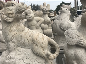 China White Granite Tiger Sculpture,Chinese Zodiac Animals Statue,Outdoor Handcarved Animals Sculpture