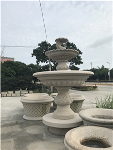 China Yellow Granite Garden Fountain,Exterior Stone Sculptured Fountain,Landscape Water Features