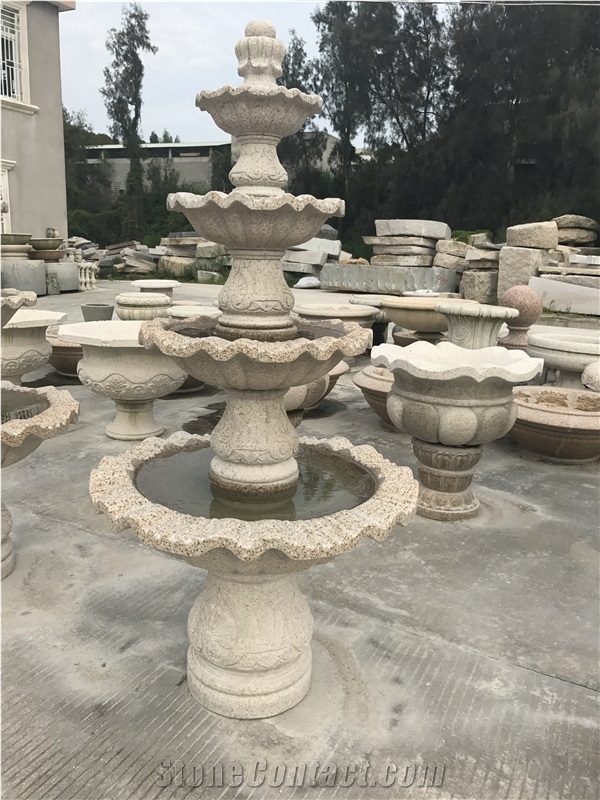China Yellow Granite Garden Fountain,Exterior Stone Sculptured Fountain,Landscape Water Features
