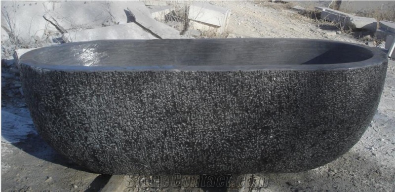 Honed and Natural Surface Finished Lava Stone Bathtub,Black Stone Oval Bathtub
