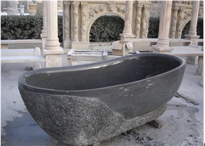 Honed and Natural Surface Finished Lava Stone Bathtub,Black Stone Oval Bathtub