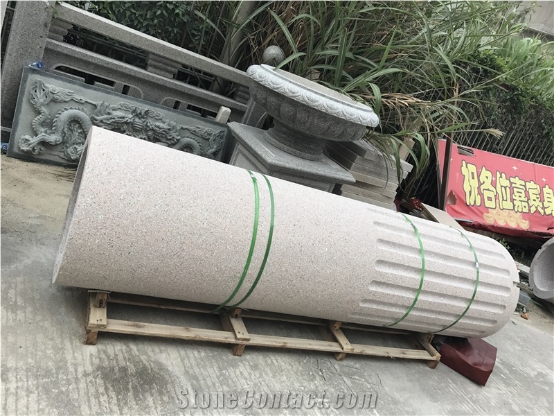 Pink Granite Column,Classic Style Outdoor Stone Column,Garden Solid Granite Pedestal Column