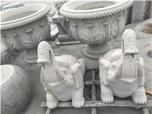 Small Elephant Statue for Fountain Decoration,China White Granite Animals Sculpture