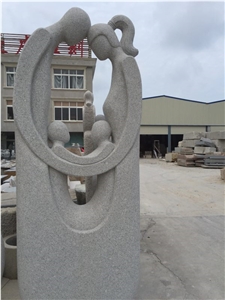 White Granite Human Sculpture,Handcarved Family High Statue,Garden Sculpture