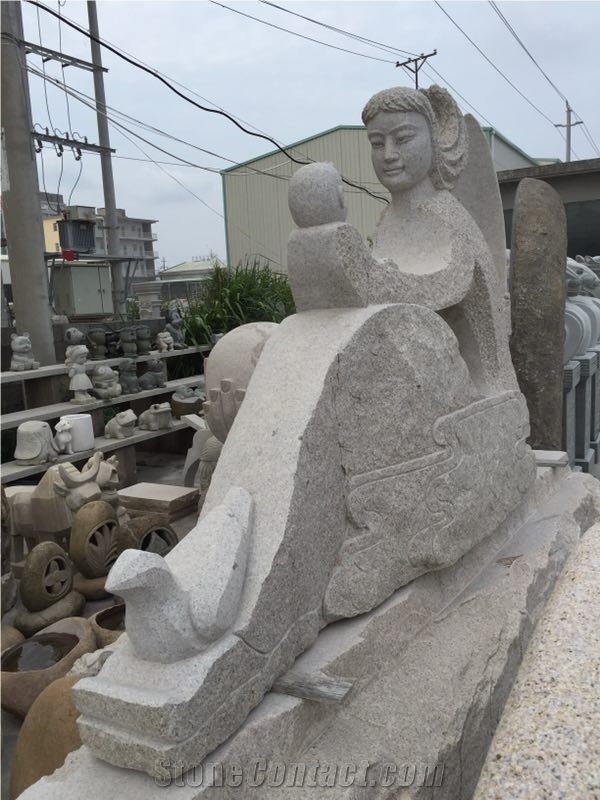 White Granite Human Sculpture,Outdoor Mother and Child High Sculpture,Handcarved Figure Sculptures