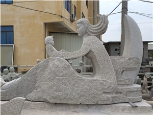 White Granite Human Sculpture,Outdoor Mother and Child High Sculpture,Handcarved Figure Sculptures