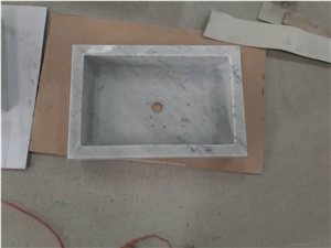 White Marble Vessel Sink Bianco Carrara Farm Sink for Bathroom