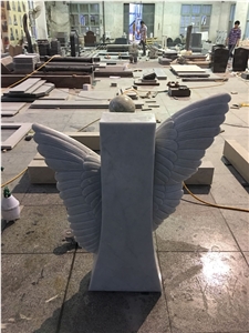 China Factory Manufacture Stone Carving Wings with Hearts Memorials, White Marble Cemetery Monuments