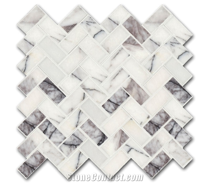 Calacatta Viola Polished Herringbone Marble Mosaic Turkey