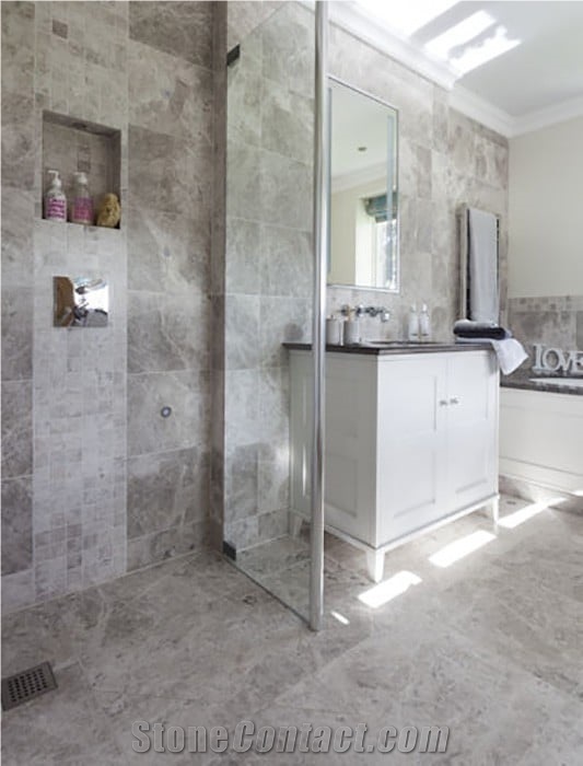 Tundra Grey Limestone Polished Tiles, Tundra Grey Marble Tiles Turkey