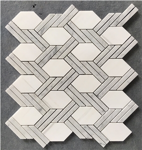 Milky White Hexagon Marble Mosaic Tile Polished Europe Style