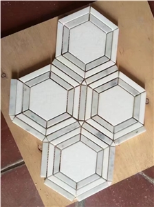 Milky White Hexagon Marble Mosaic Tile Polished Europe Style