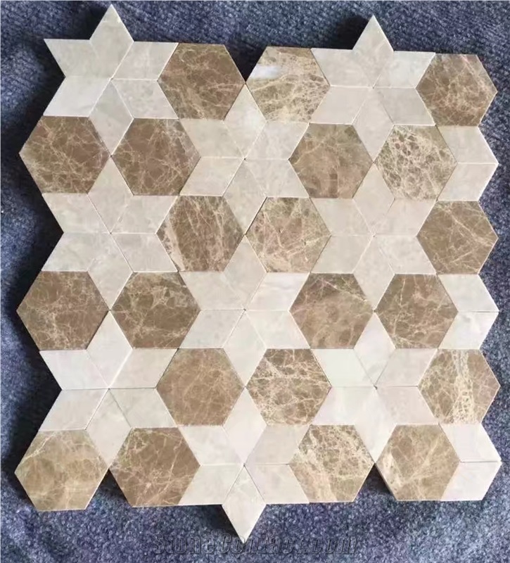 Polished Beige Marble+Light Emprador Mosaic Tiles for Background Wall